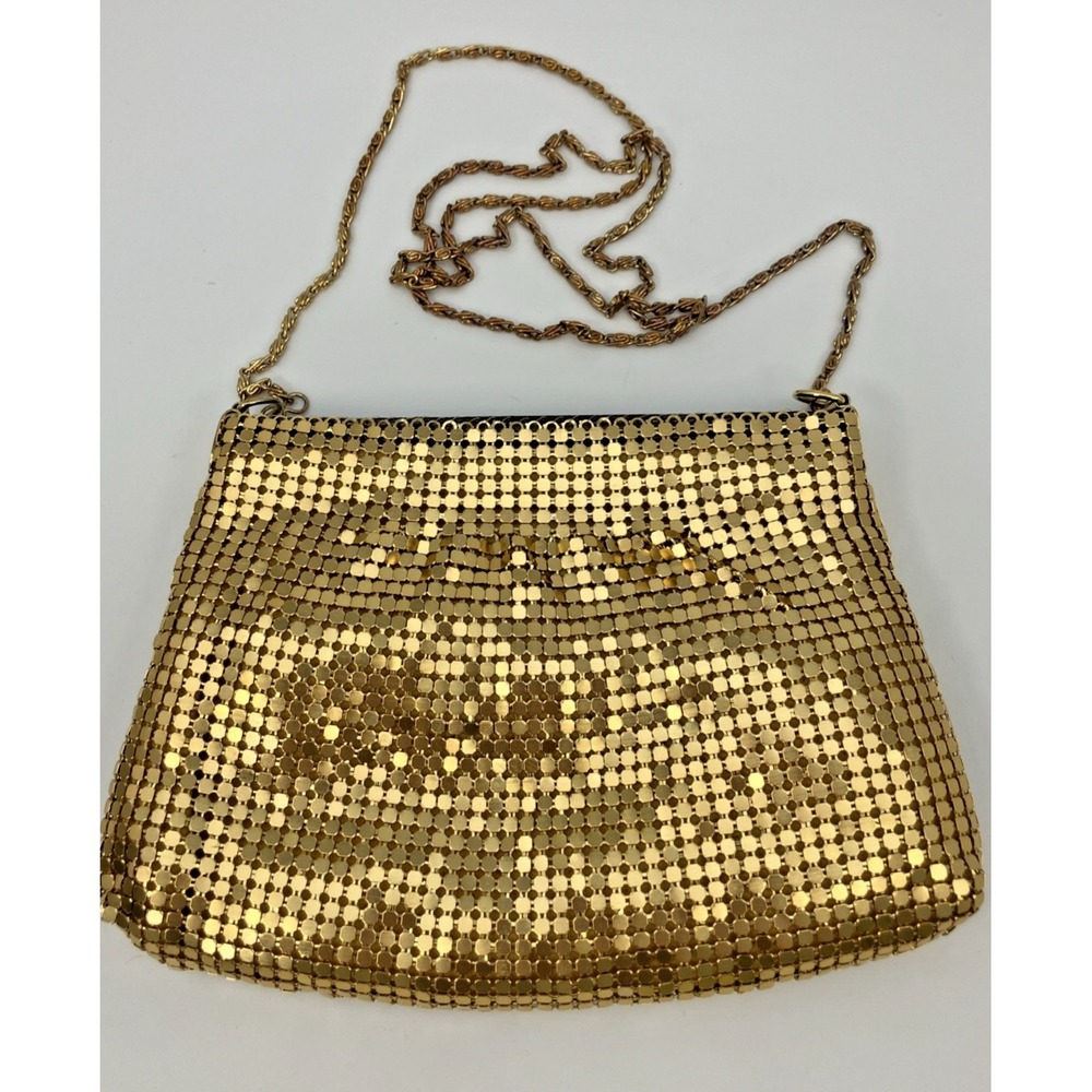 Vtg 70's  Mesh Zipper Crossbody Purse Gold Evening‎ Classic Retro Sparkle Disco